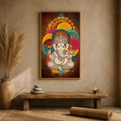 Ganesha Colorful Arch acoustic painting on PET felt canvas