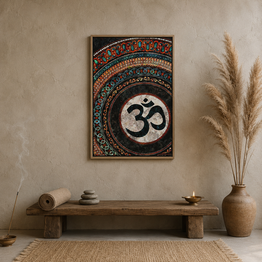 Om Mandala Framed acoustic painting on PET felt canvas
