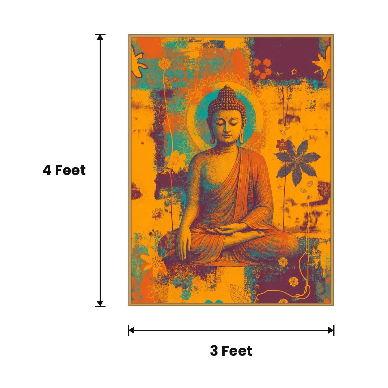 Buddha Orange Floral acoustic painting size guide, 4 x 3 ft