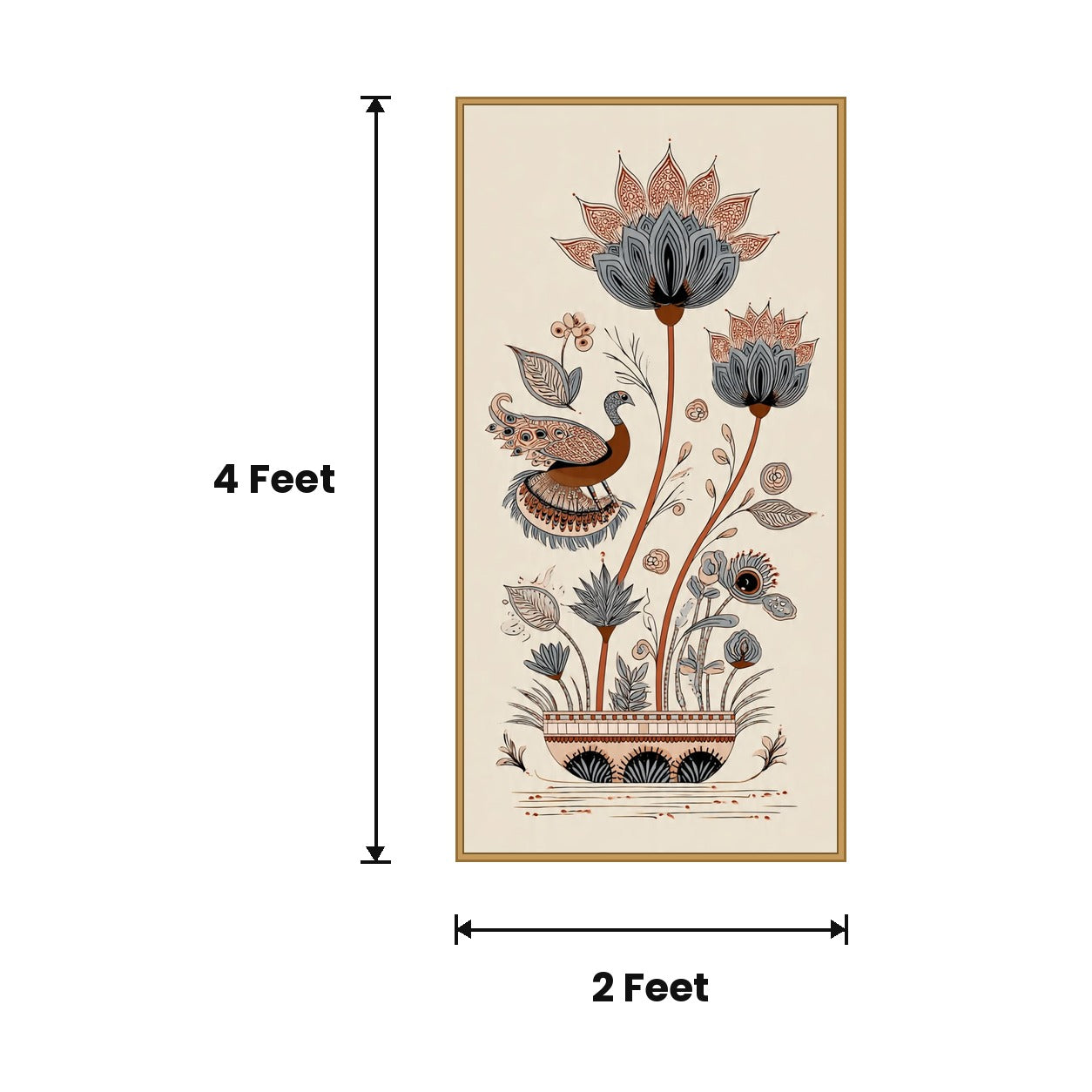Lotus Botanical Minimal acoustic painting size guide, 4 x 2 ft