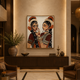 Two Women Braids Sarees acoustic painting on PET felt canvas