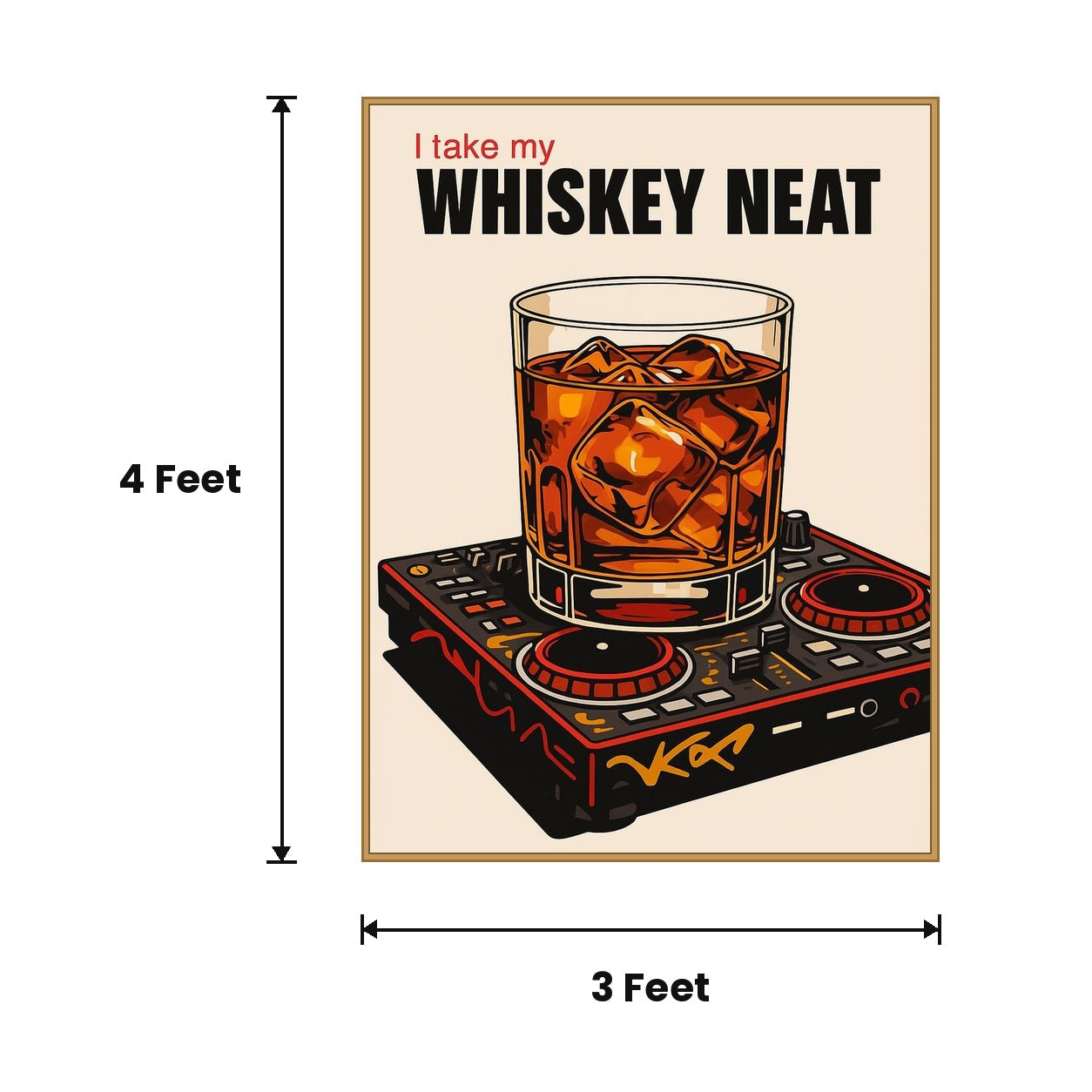 Whiskey Glass DJ Poster acoustic painting size guide, 4 x 3 ft