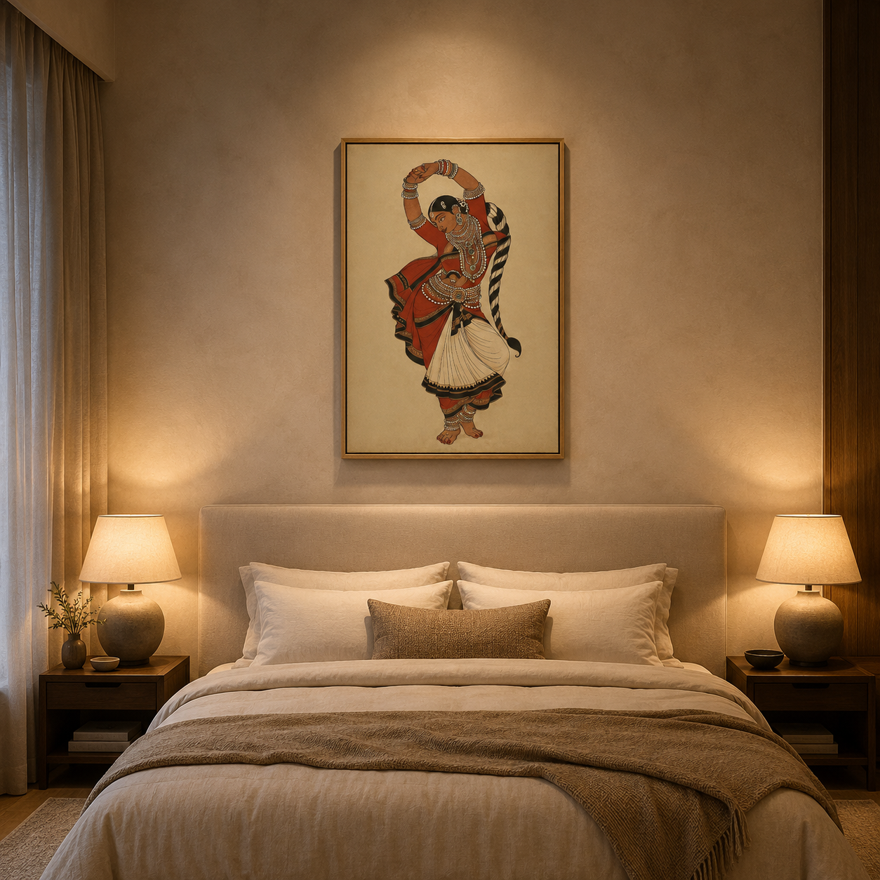 Vintage Lady Scroll acoustic painting on PET felt canvas