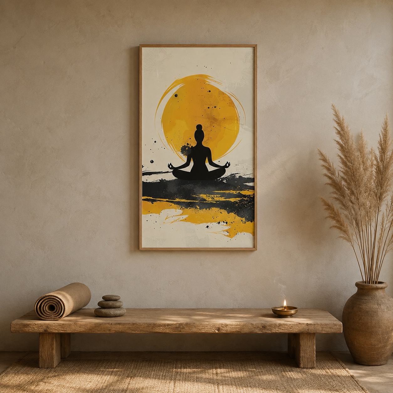 Meditation Yellow Moon acoustic painting on PET felt canvas