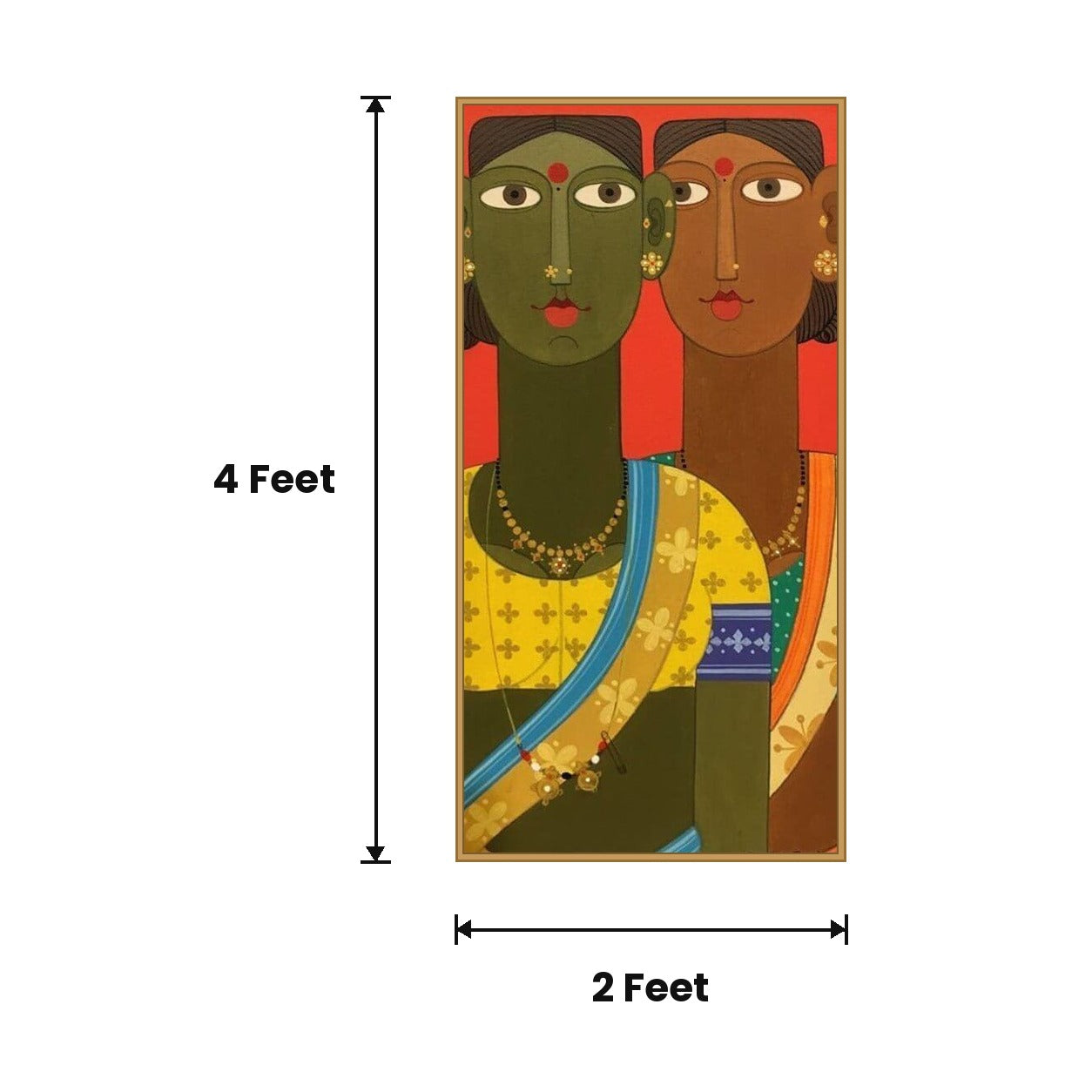 Tribal Women Yellow acoustic painting size guide, 4 x 2 ft