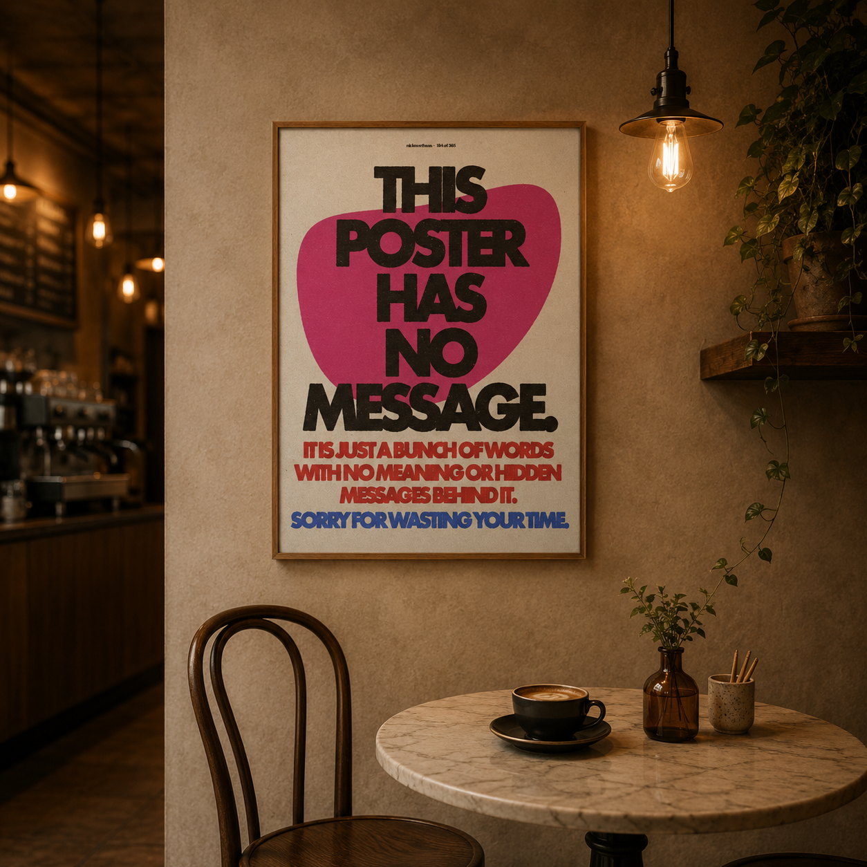 Typography Poster Pink Black acoustic painting on PET felt canvas