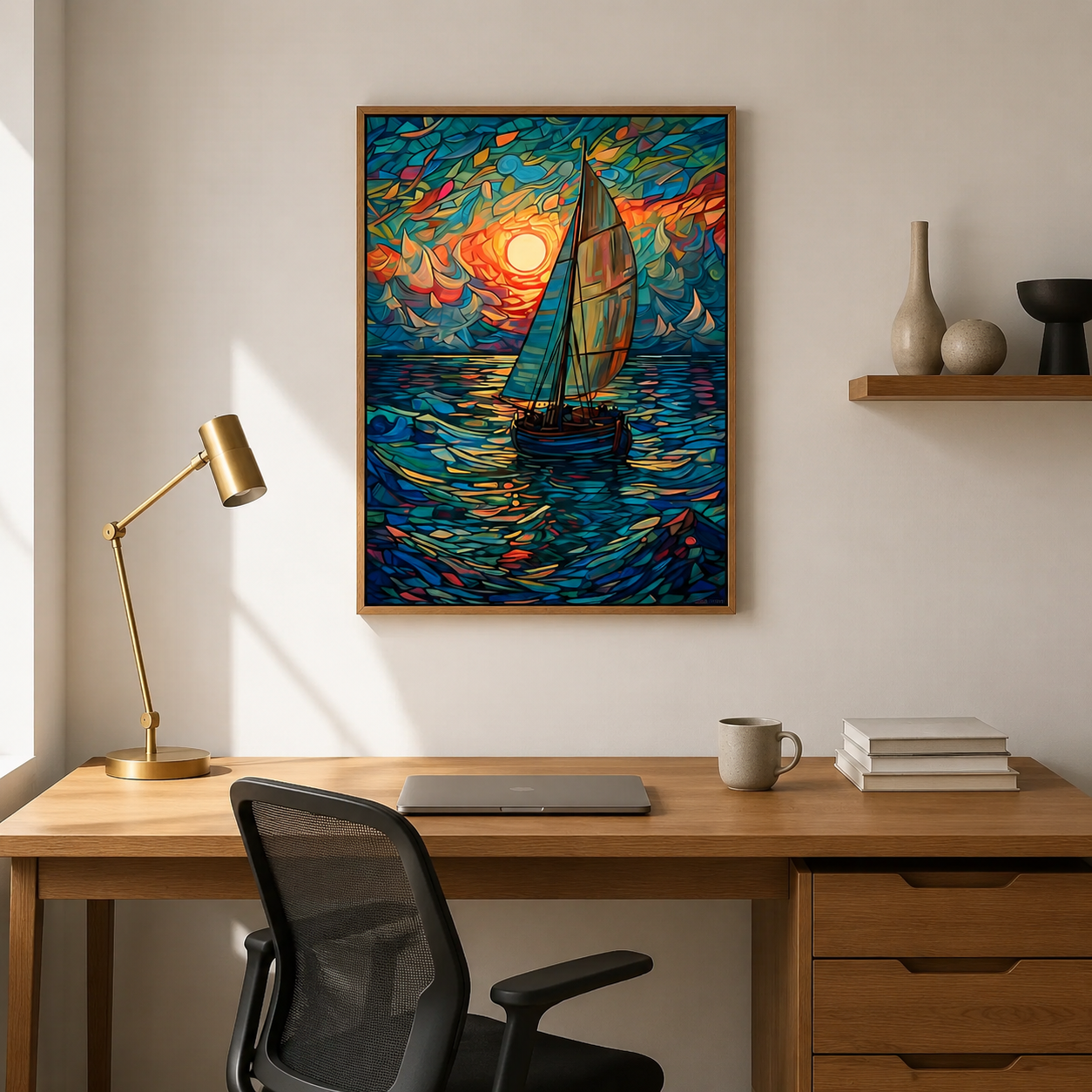 Sailboat Sunset Mosaic acoustic painting on PET felt canvas