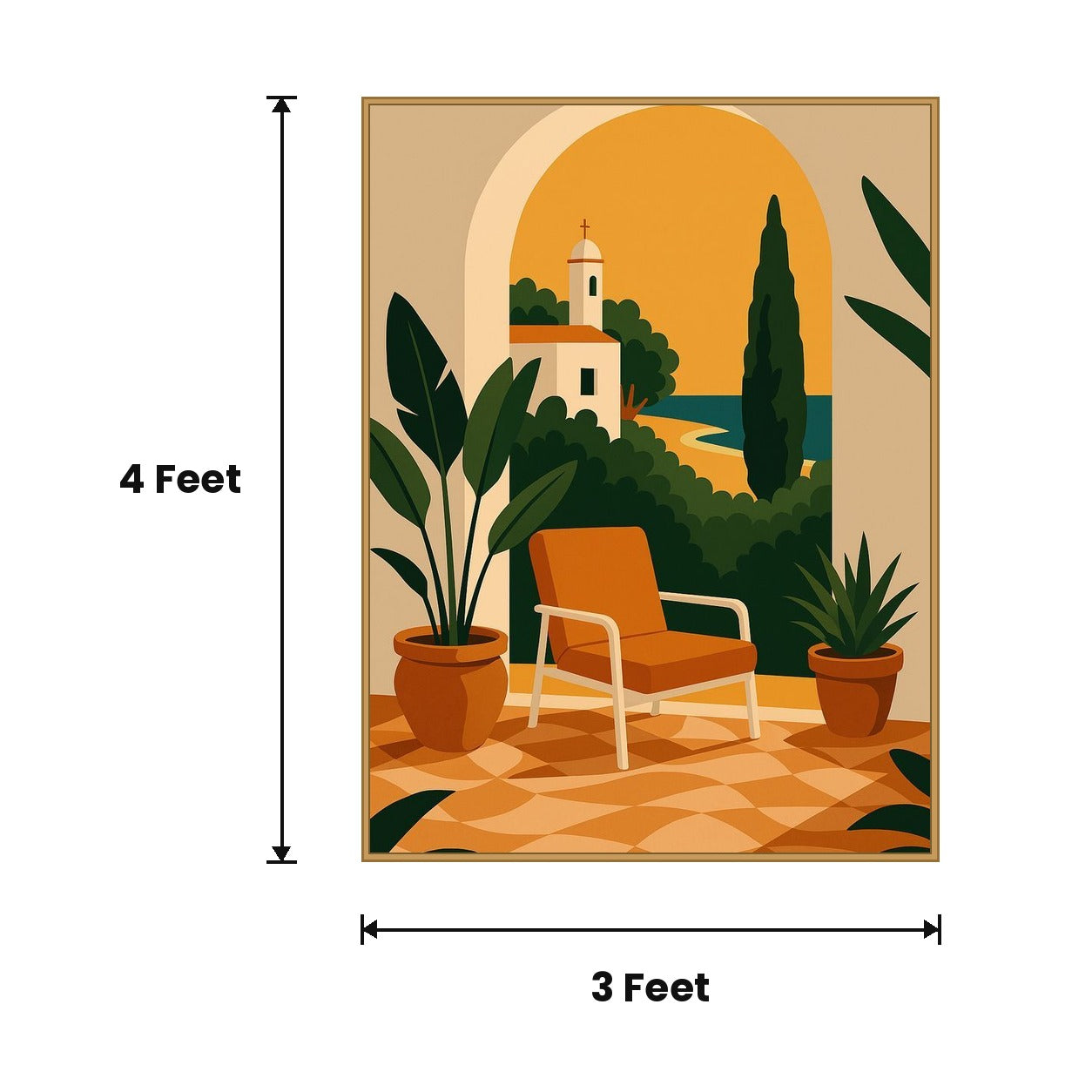 Armchair Mediterranean Arch Poster acoustic painting size guide, 4 x 3 ft