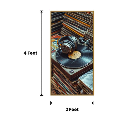 Vinyl Turntable Headphones Poster acoustic painting size guide, 4 x 2 ft