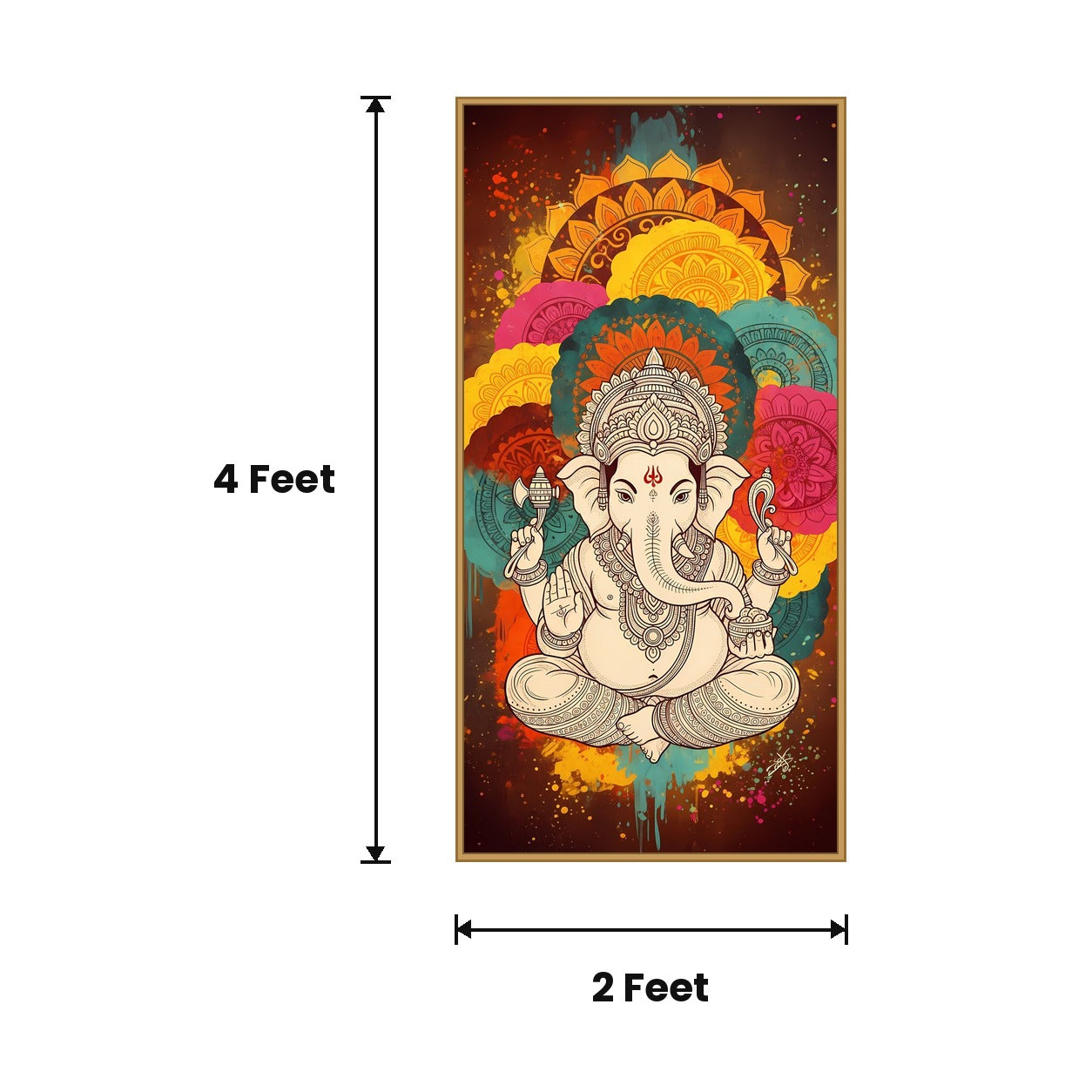 Ganesha Colorful Arch acoustic painting size guide, 4 x 2 ft