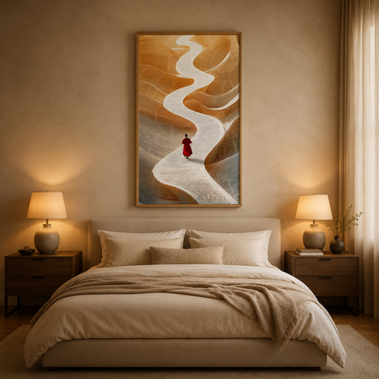 Woman In Red Paper Path acoustic painting on PET felt canvas