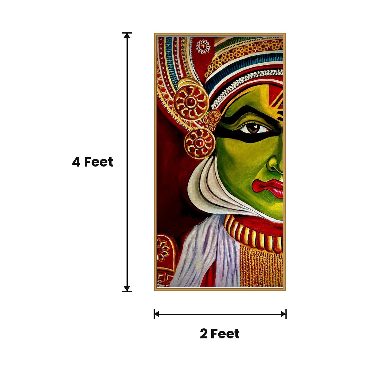Kathakali Face Green Red acoustic painting size guide, 4 x 2 ft