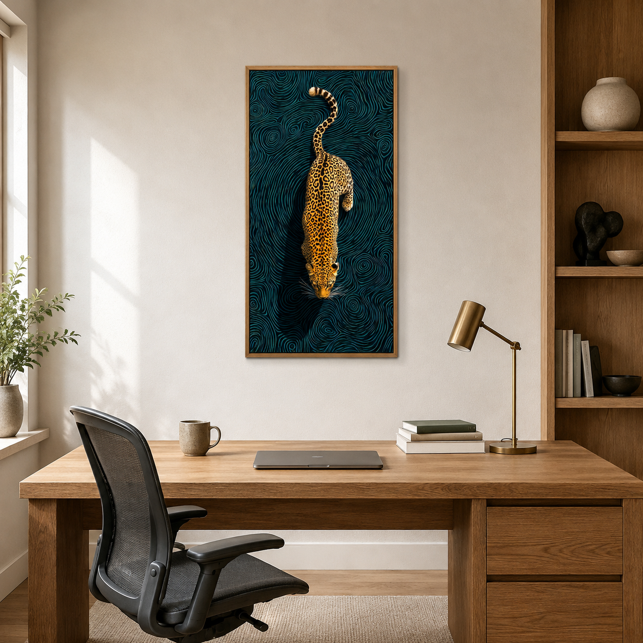 Leopard On Swirl Pattern acoustic painting on PET felt canvas