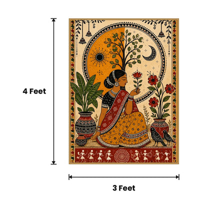 Madhubani Dancers Golden acoustic painting size guide, 4 x 3 ft
