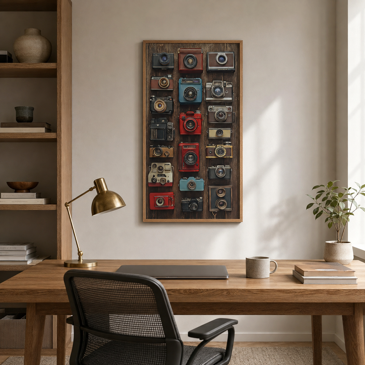 Vintage Cameras Grid acoustic painting on PET felt canvas