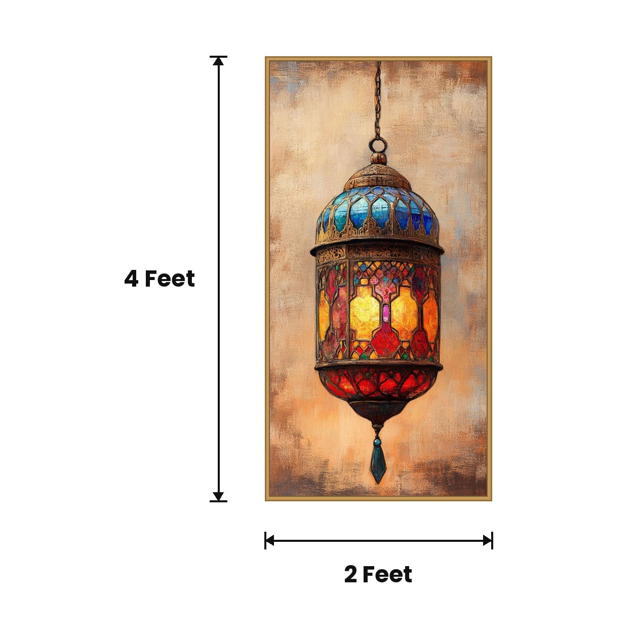 Moroccan Lantern Stained Glass acoustic painting size guide, 4 x 2 ft