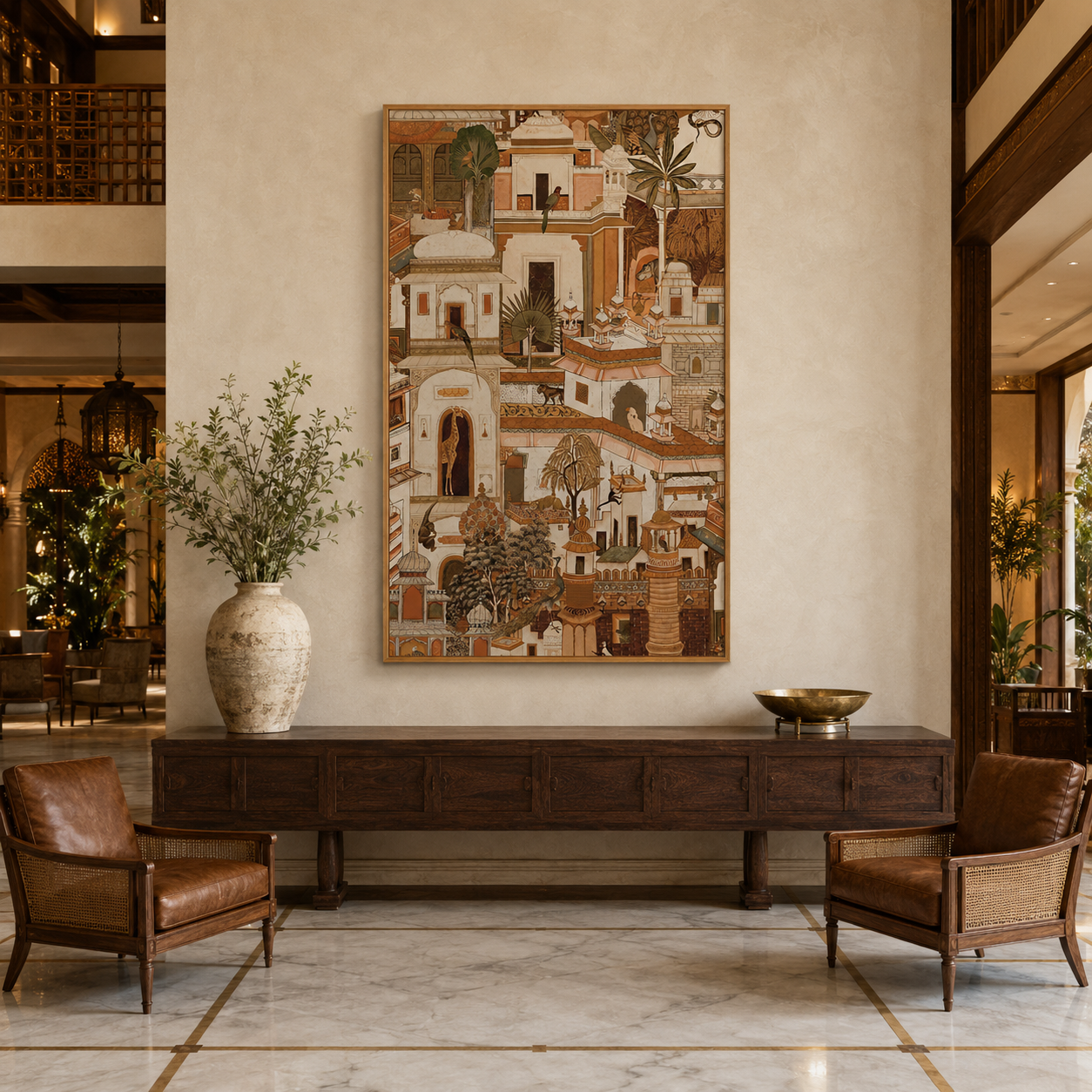 Desert Village Sepia acoustic painting on PET felt canvas