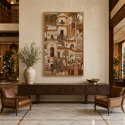 Desert Village Sepia acoustic painting on PET felt canvas