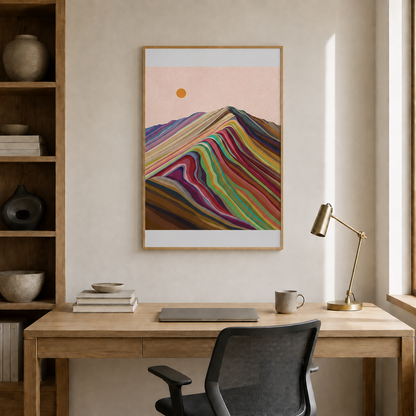 Rainbow Mountain Sun Minimal acoustic painting on PET felt canvas