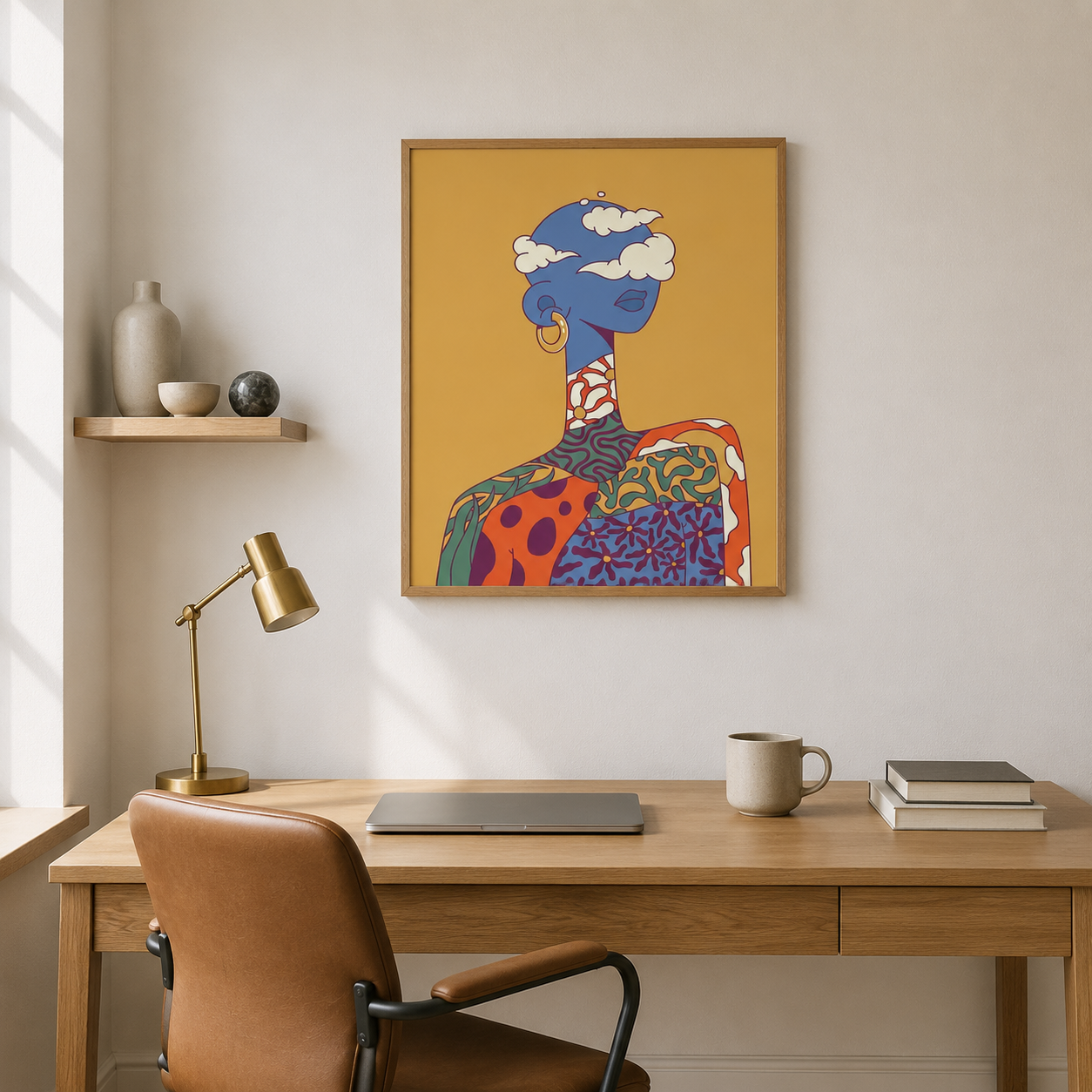 Deco Woman With Clouds acoustic painting on PET felt canvas
