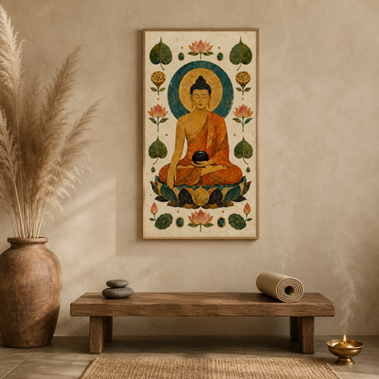Buddha Vintage Poster acoustic painting on PET felt canvas