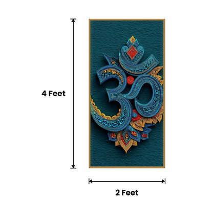 Om Teal Relief acoustic painting size guide, 4 x 2 ft