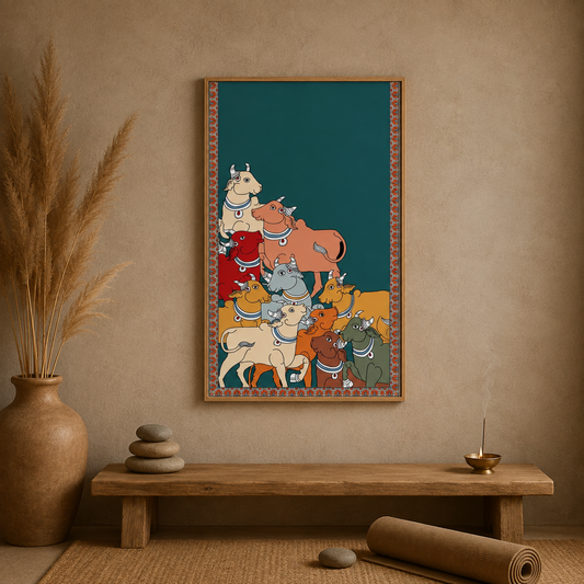 Krishna With Cow acoustic painting on PET felt canvas