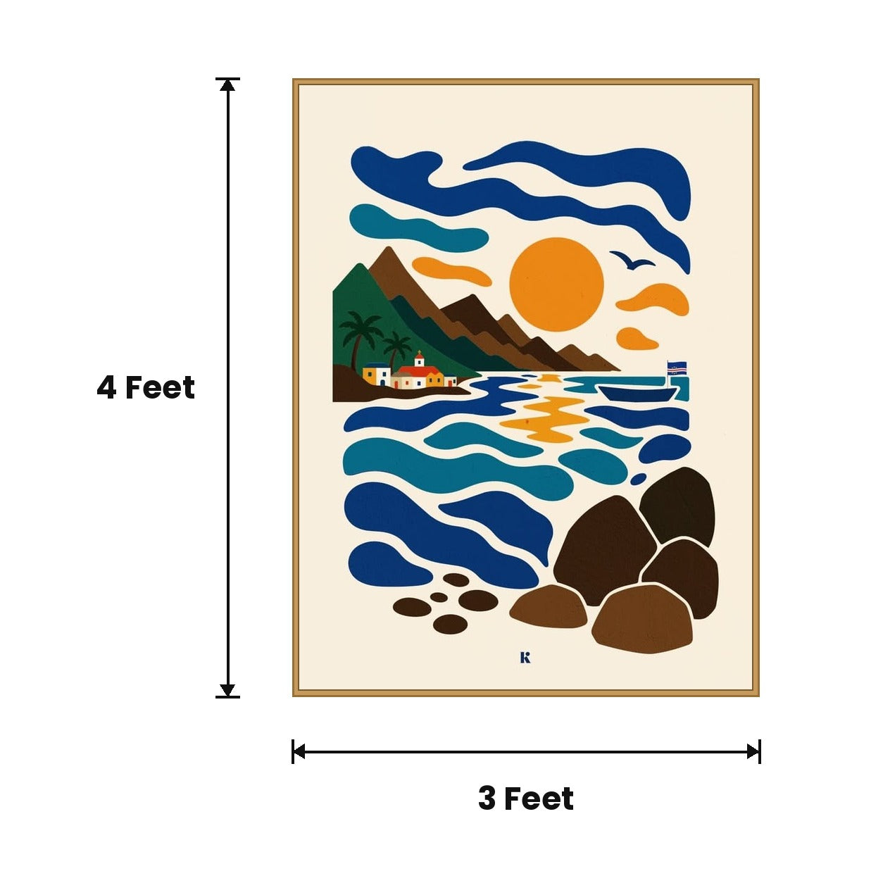Sun And Waves Minimal acoustic painting size guide, 4 x 3 ft