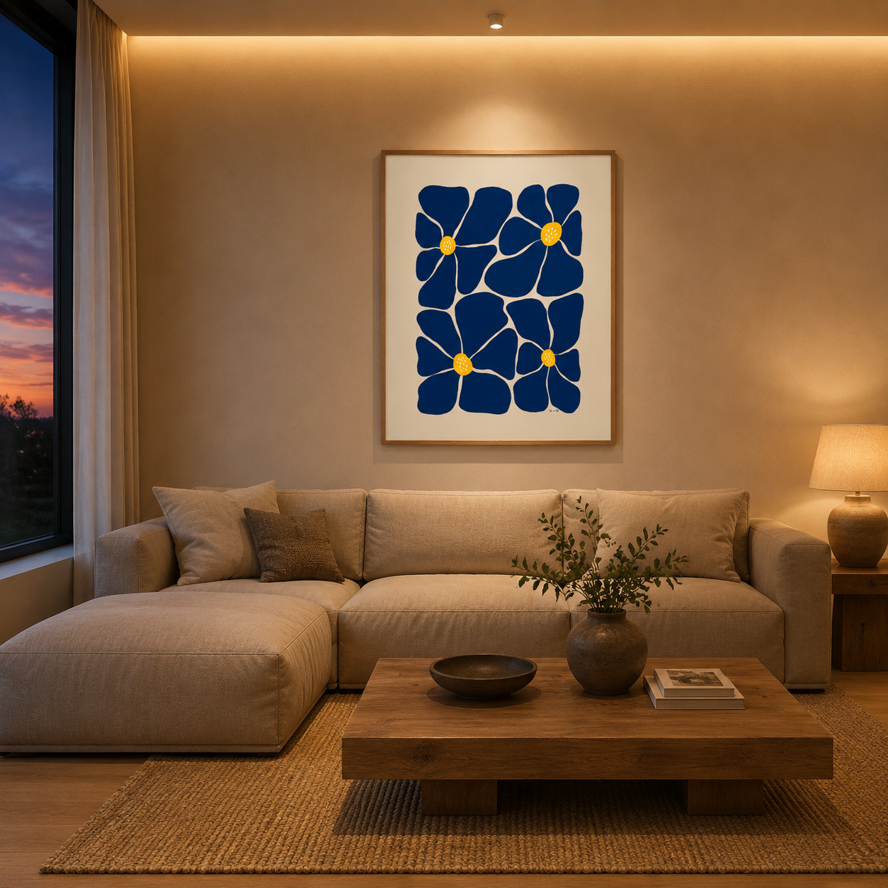 Navy Flowers acoustic painting on PET felt canvas