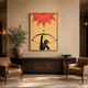Archer With Red Sun Blockprint acoustic painting on PET felt canvas