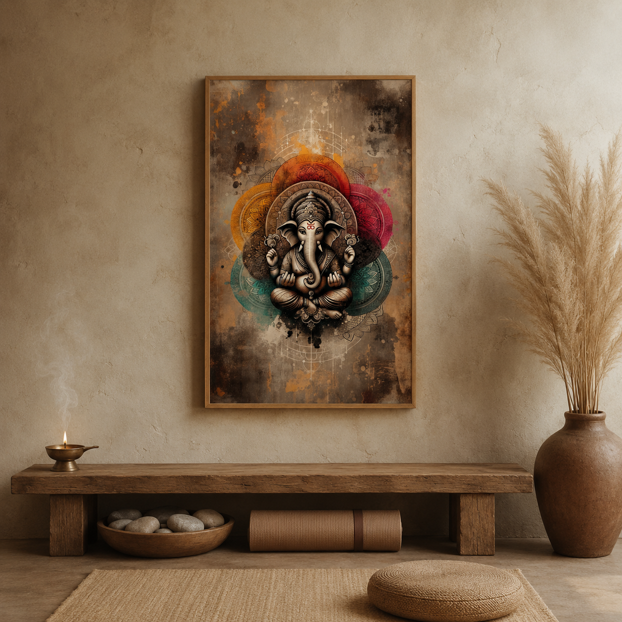 Ganesha Ornate Teal acoustic painting on PET felt canvas