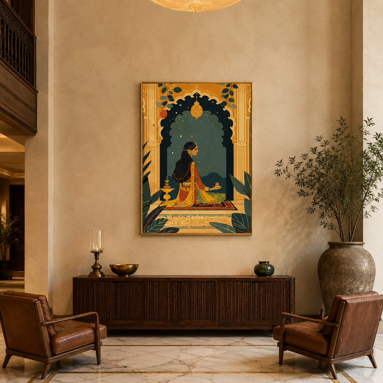 Woman In Arch Golden acoustic painting on PET felt canvas