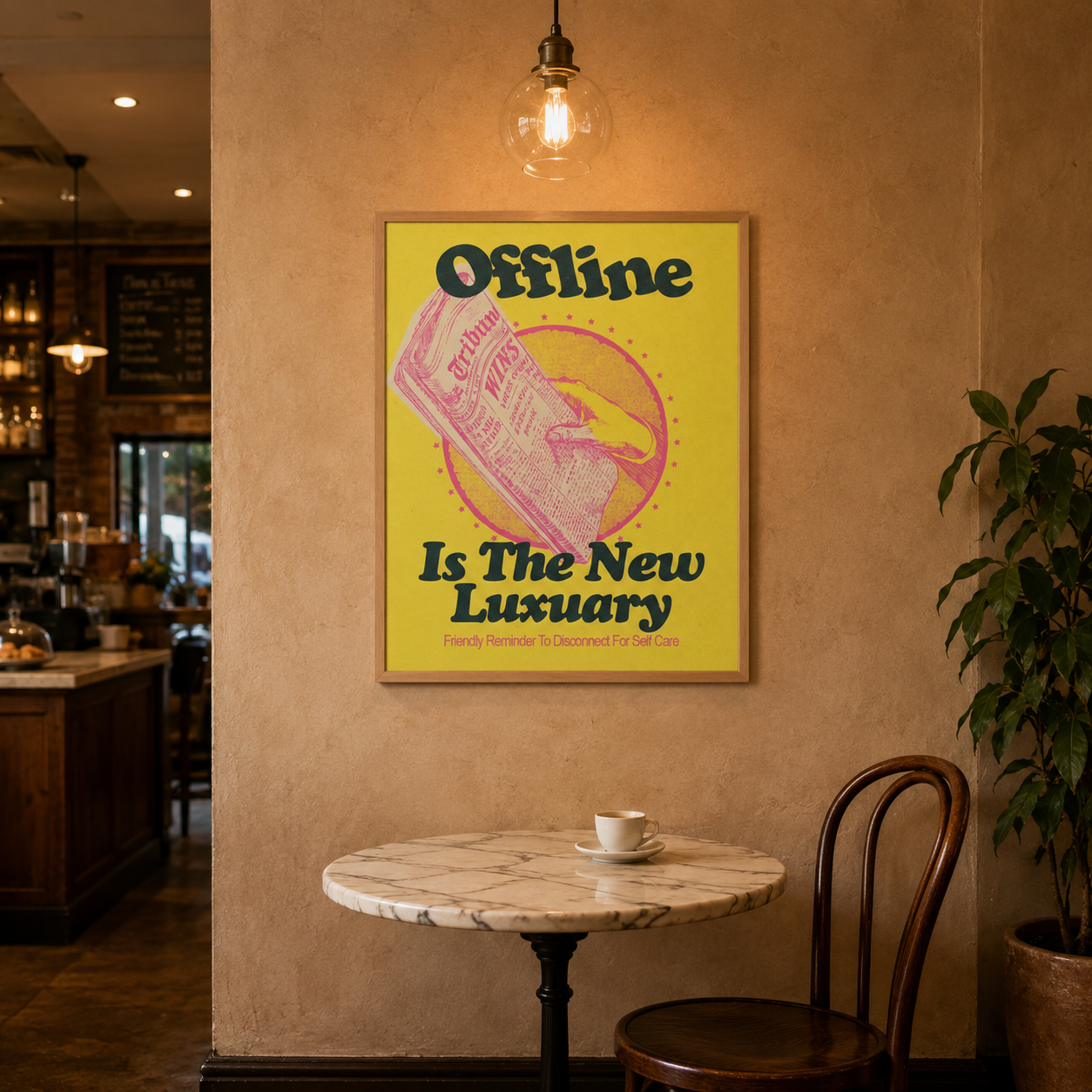 Newspaper Poster Offline Yellow acoustic painting on PET felt canvas
