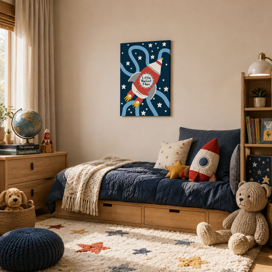Rocket Man printed canvas felt acoustic painting for kids rooms by MMT Acoustix