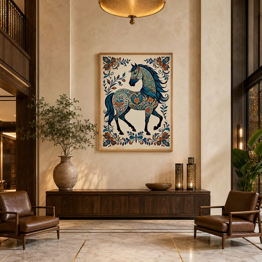 Folk Horse Floral acoustic painting on PET felt canvas