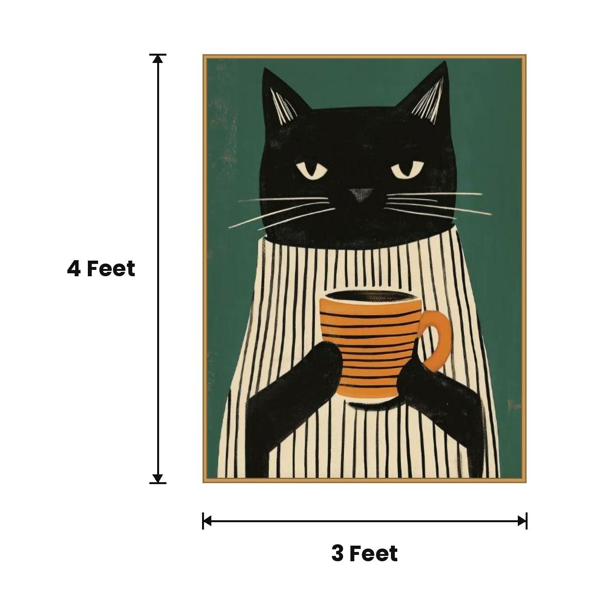 Black Cat With Mug acoustic painting size guide, 4 x 3 ft