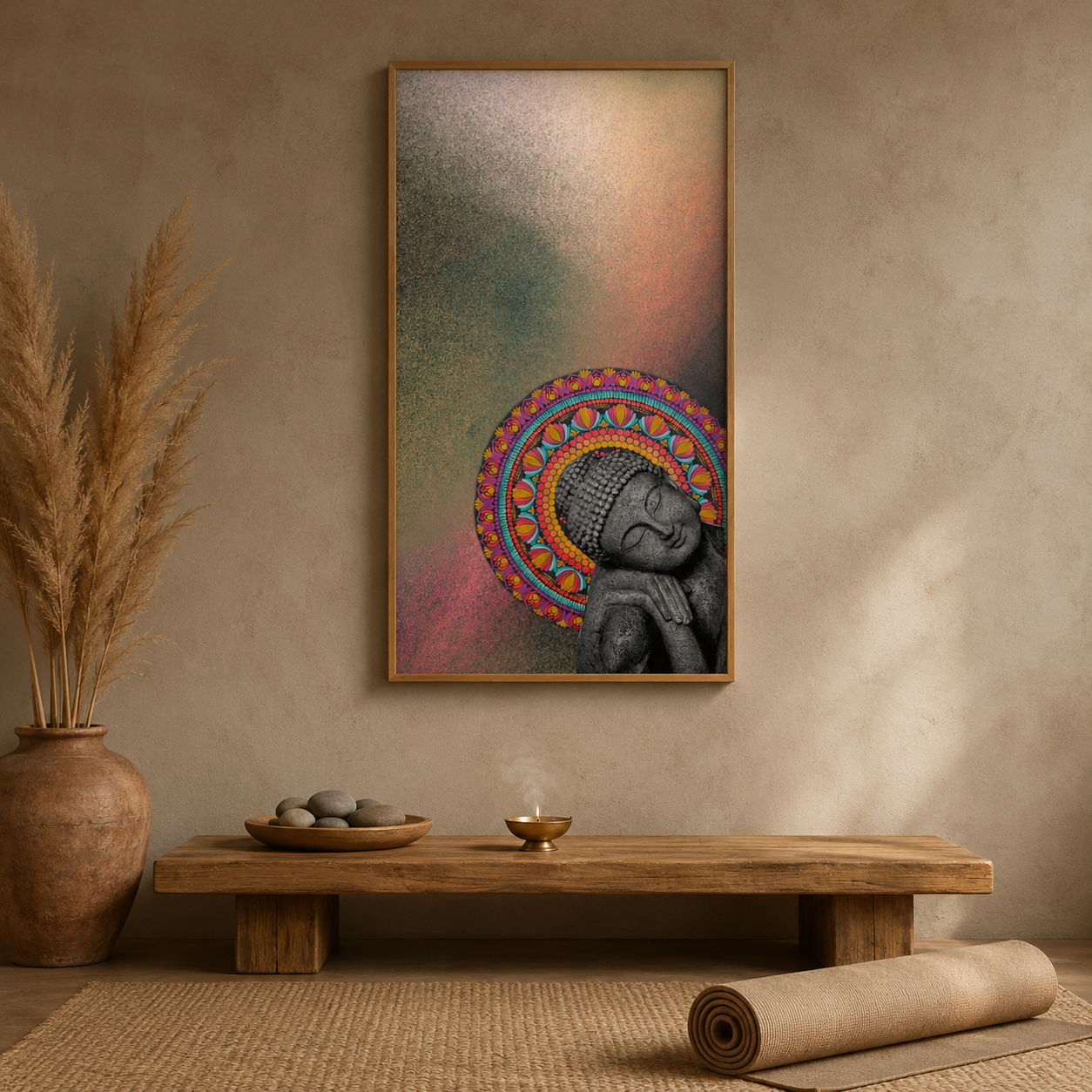 Buddha Soft Pastel acoustic painting on PET felt canvas