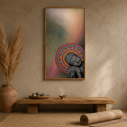Buddha Soft Pastel acoustic painting on PET felt canvas