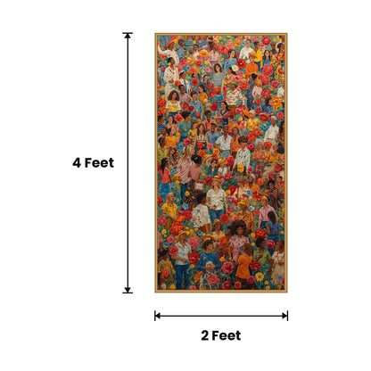 Festival Crowd With Flowers acoustic painting size guide, 4 x 2 ft