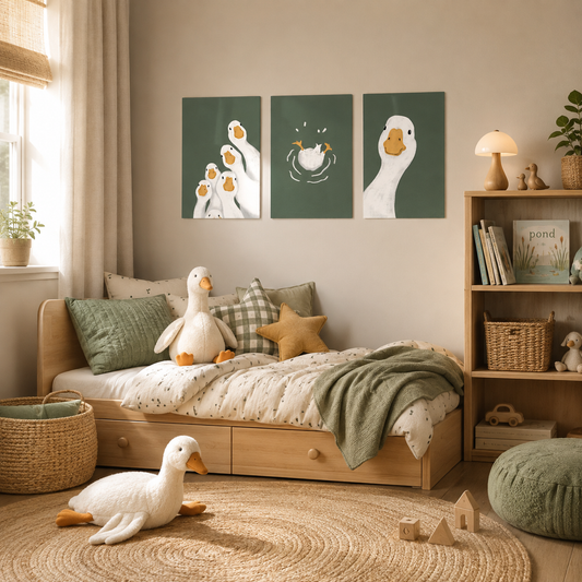 Swimming Ducks Green printed canvas felt acoustic painting for kids rooms by MMT Acoustix