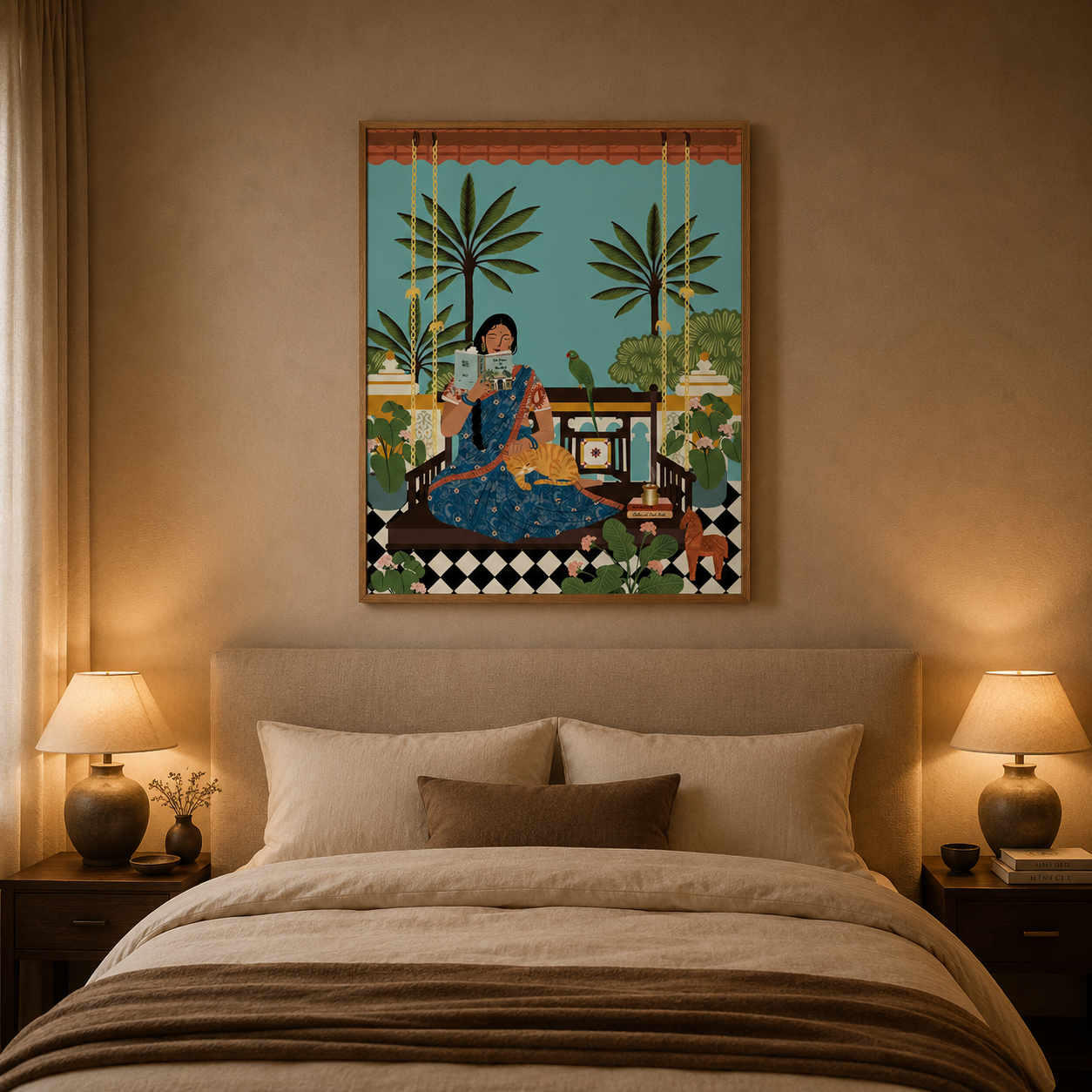 Woman Reading On Swing acoustic painting on PET felt canvas