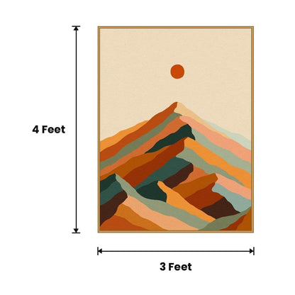 Mountain And Sun Abstract acoustic painting size guide, 4 x 3 ft