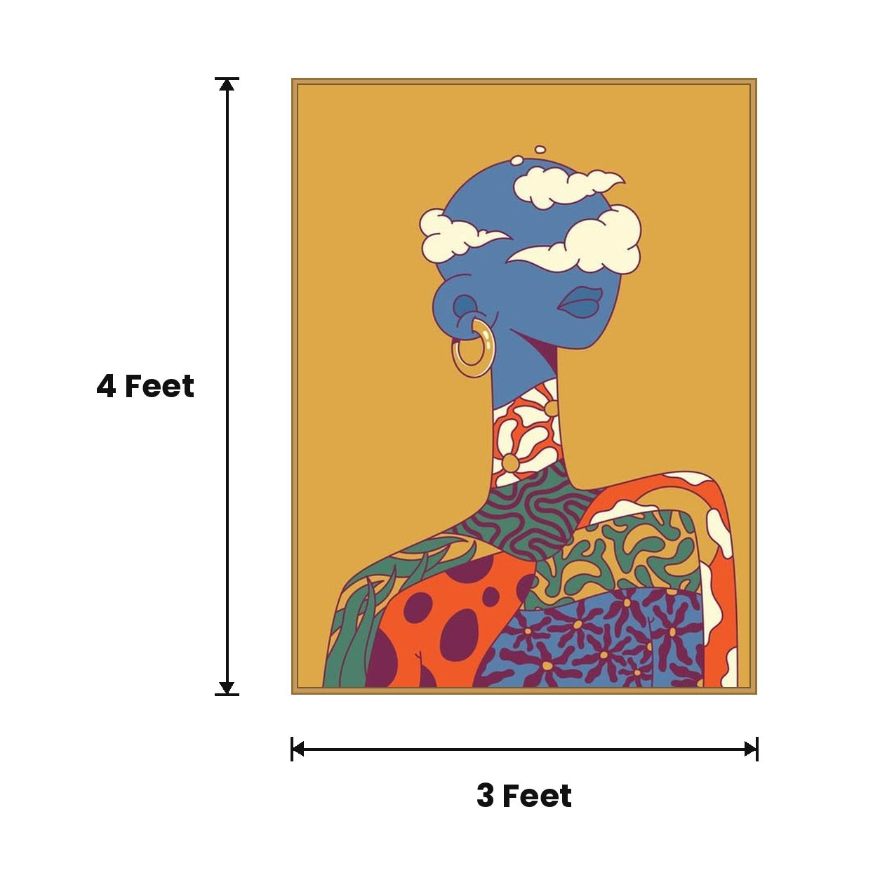 Deco Woman With Clouds acoustic painting size guide, 4 x 3 ft