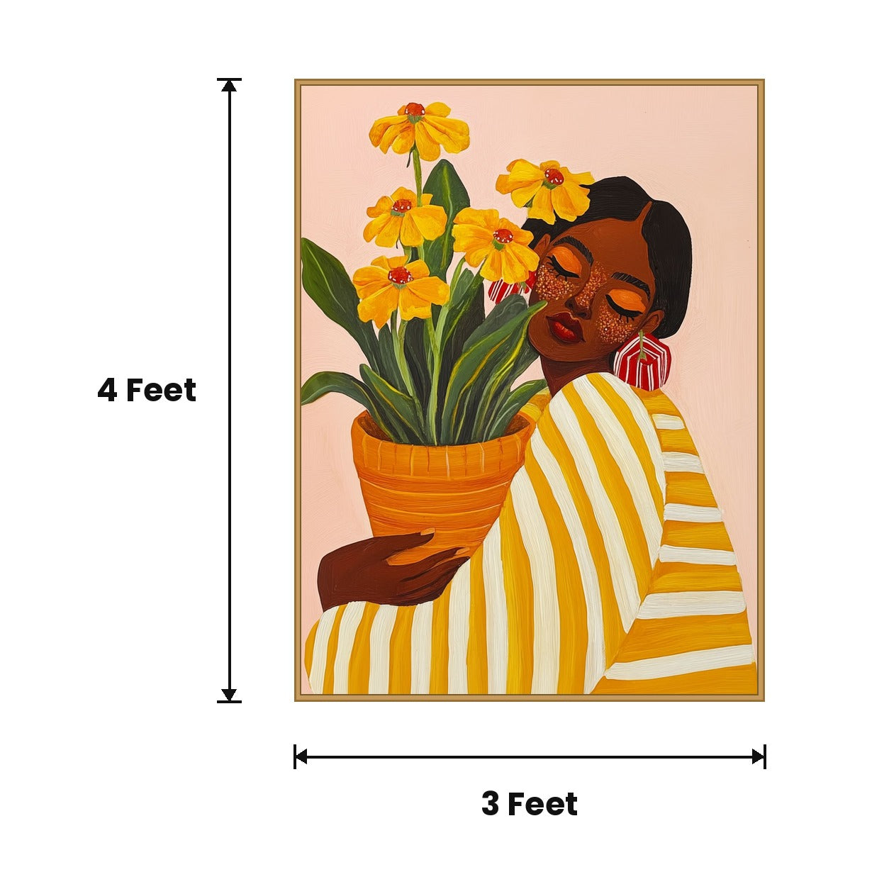 Woman With Yellow Flowerpot acoustic painting size guide, 4 x 3 ft