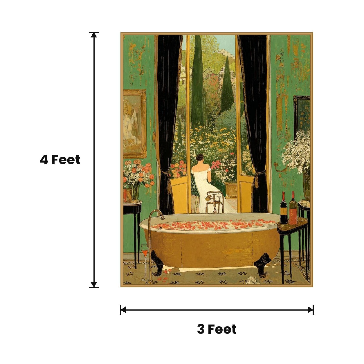 Bathtub Garden View Vintage acoustic painting size guide, 4 x 3 ft