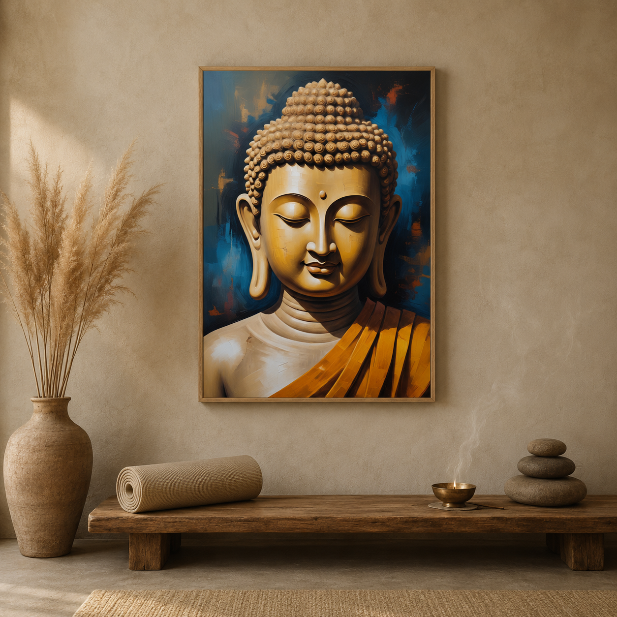 Buddha Orange Robe acoustic painting on PET felt canvas