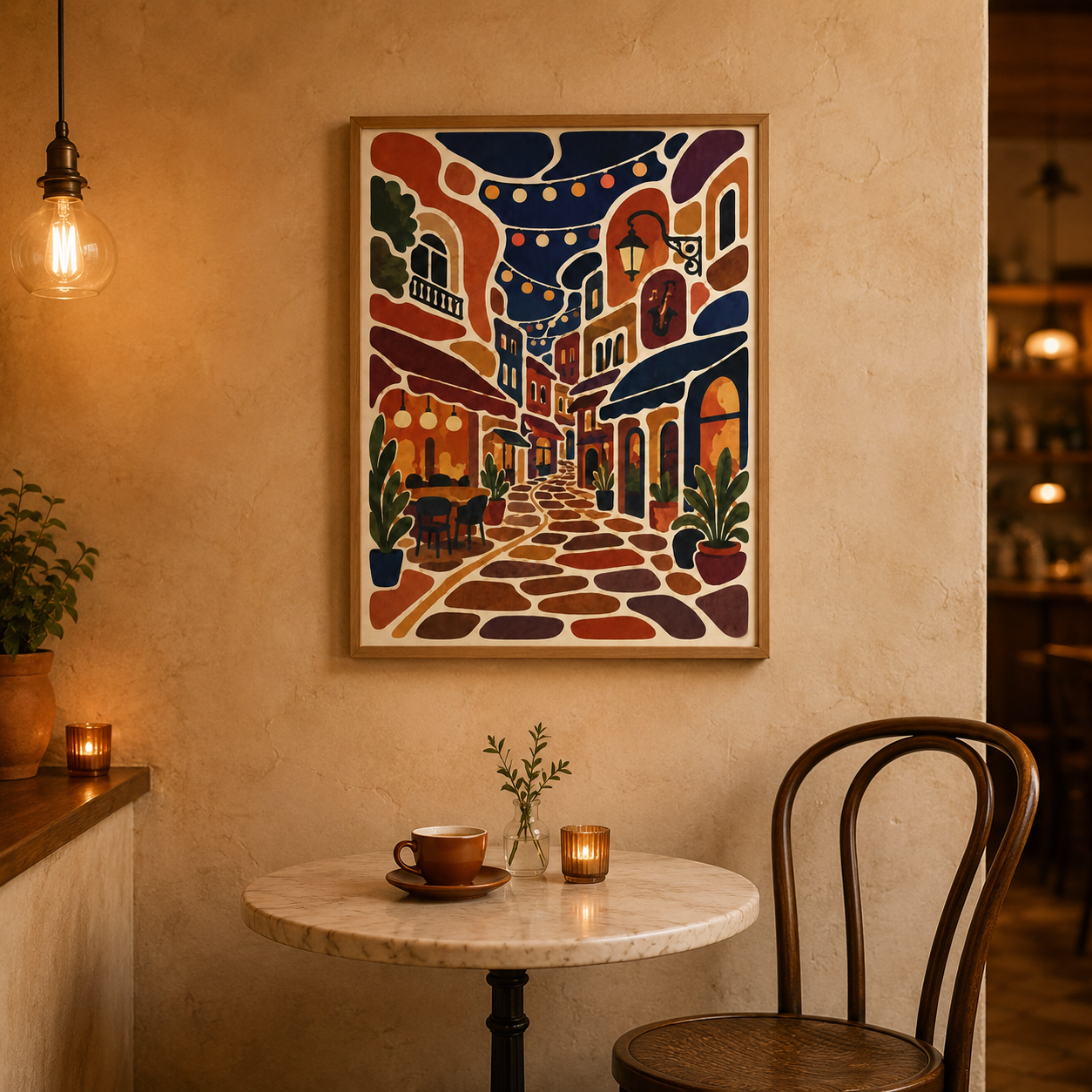 Old Street Cafe Collage acoustic painting on PET felt canvas