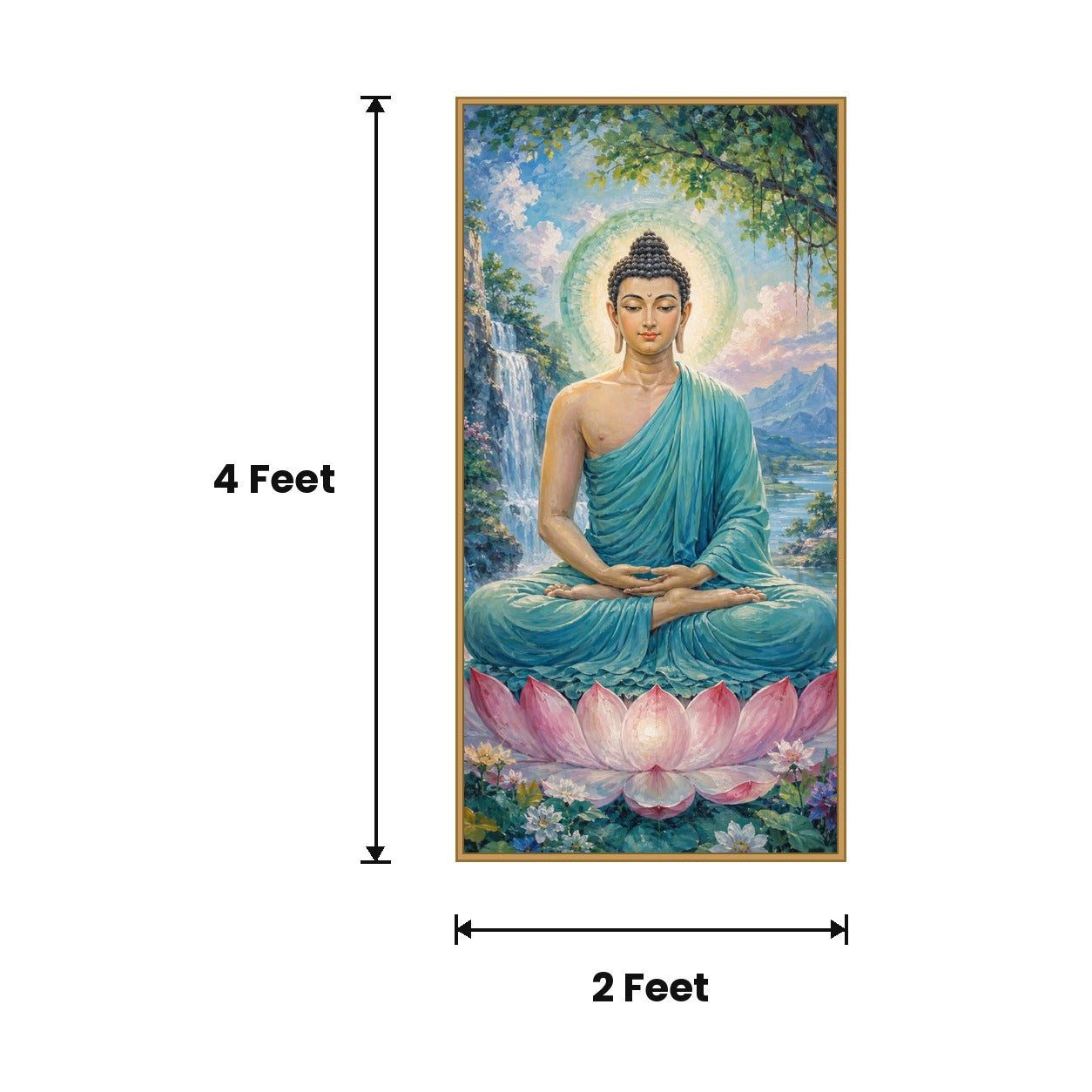 Buddha Blue Serene acoustic painting size guide, 4 x 2 ft