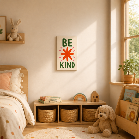 MMT Acoustix Be Kind printed canvas felt acoustic panel for kids room