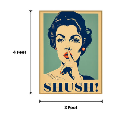 Woman Shush Pop Poster acoustic painting size guide, 4 x 3 ft